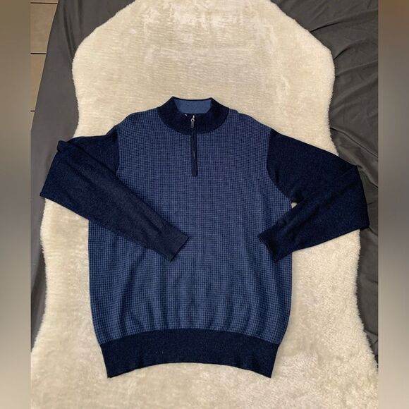 Peter Millar Sweater Mens Large Blue 1/4‎ Zip Merino Wool Blend Knit Golf - Picture 1 of 6